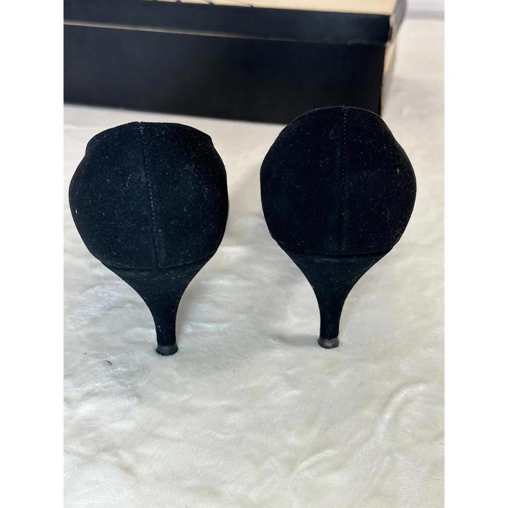 VTG 50s Miracle Tread Black Suede Cutout Heels 7B Retro Pinup Pumps - Picture 4 of 9